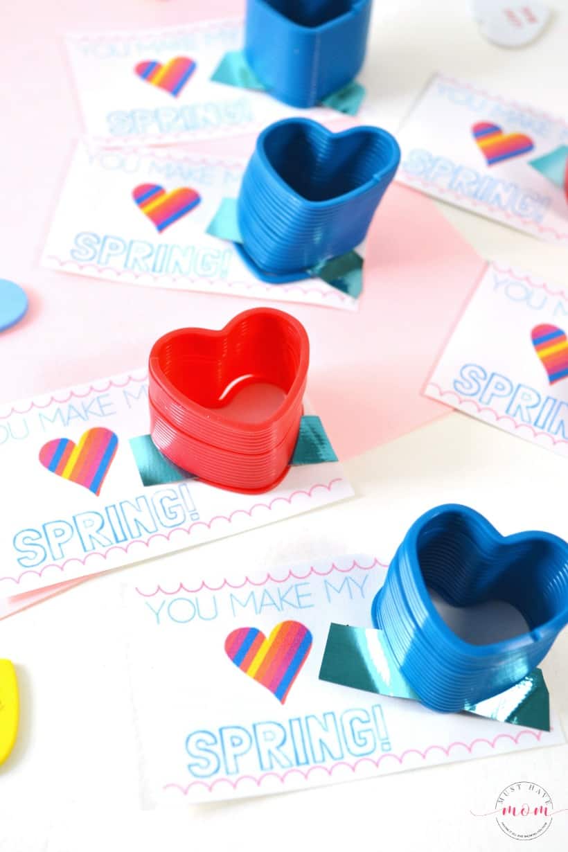 Free Valentine Printable classroom exchange cards. Pair with a heart slinky for a cute non-food Valentine's Day card.