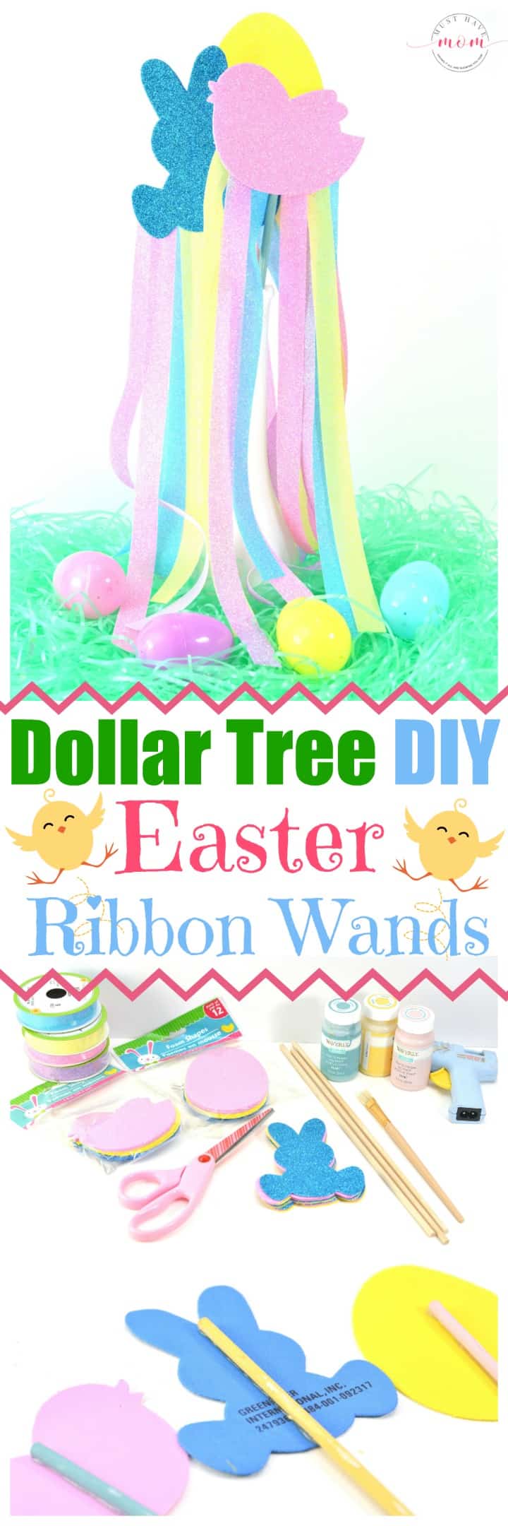 Easy dollar tree DIY ribbon wands Easter craft idea! Dollar store crafts are inexpensive and I LOVE Easter crafts!