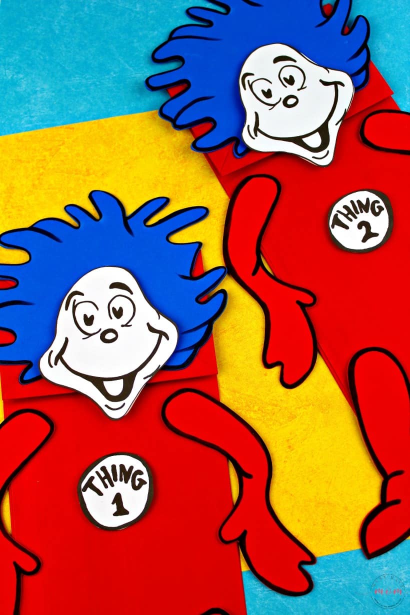 Thing 1 and Thing 2 Puppets Dr Seuss Crafts with Free Printable templates. Fun Cat in the Hat Craft!