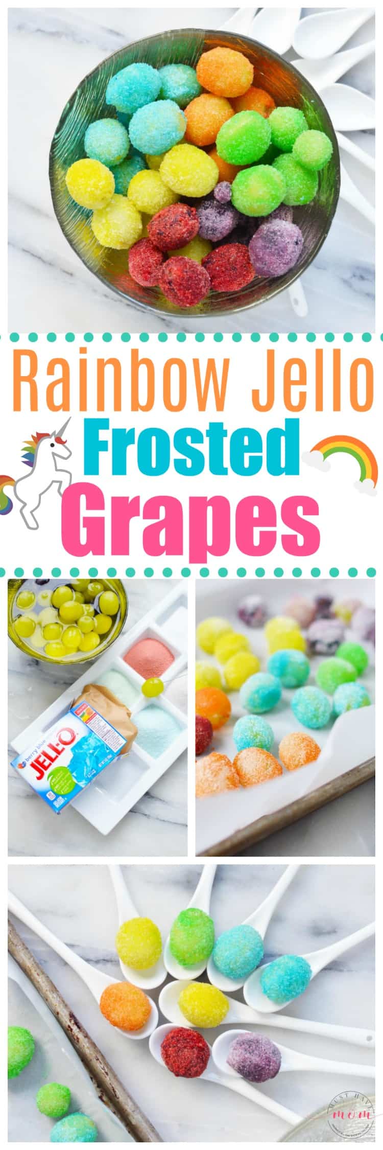 Rainbow Jello frosted grapes recipe! Rainbow frosted grapes are fun rainbow food that are also a gluten free treat!
