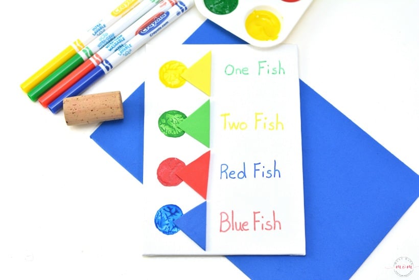 One Fish Two Fish Activities - Dr Seuss crafts using wine cork painting for kids. 