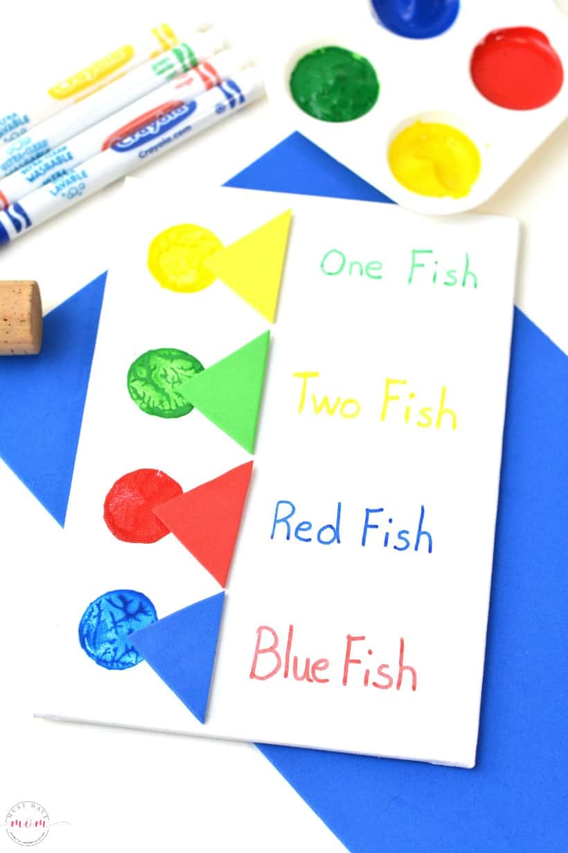 One Fish Two Fish Activities - Dr Seuss crafts using wine cork painting for kids. 