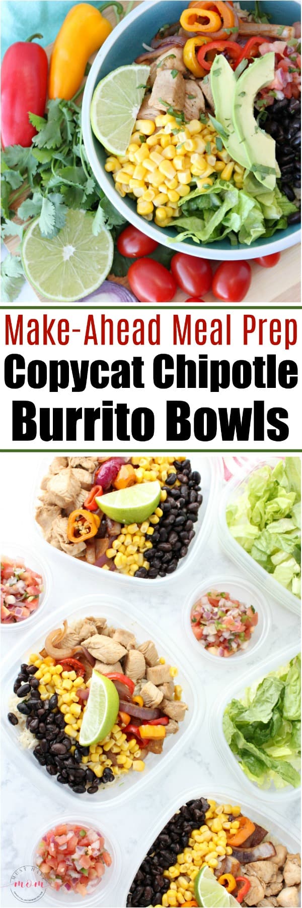 Make ahead lunch ideas - Copycat Chipotle burrito bowl recipe. Make on Sunday and have lunch all week!