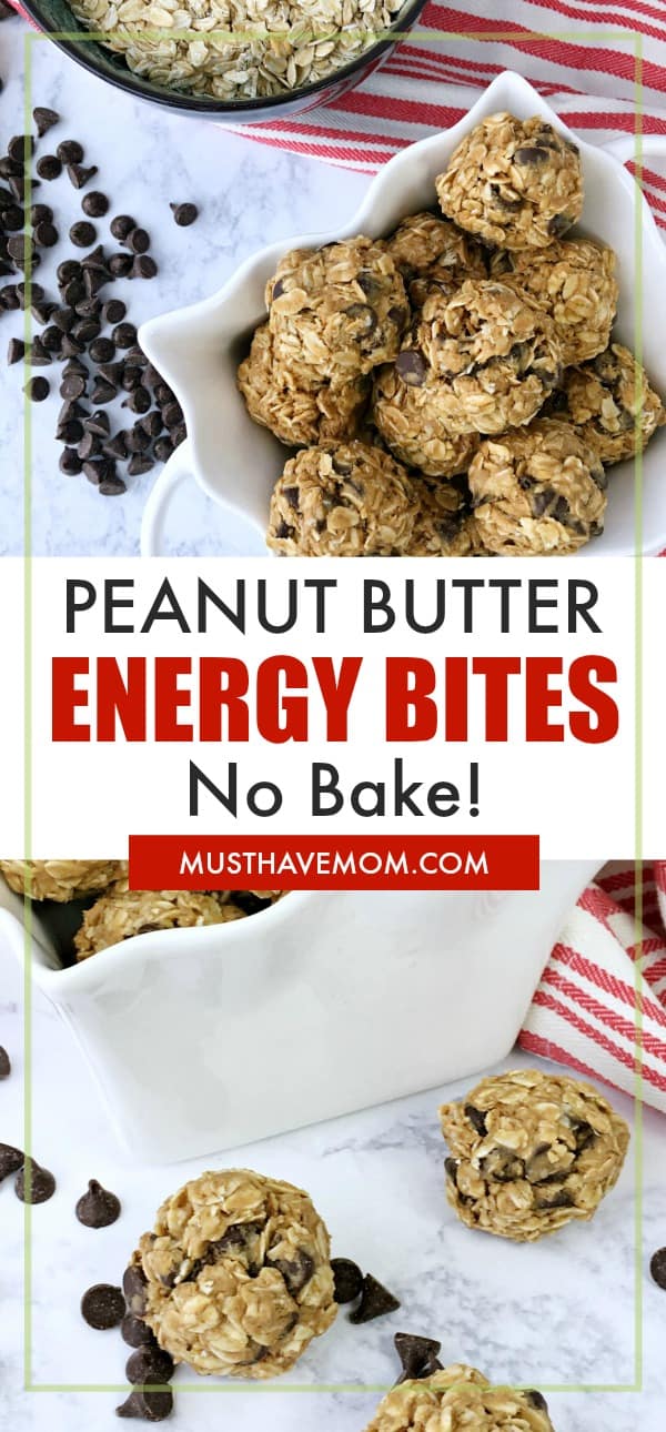 4 ingredient peanut butter no bake energy bites recipe. Super easy grab and go breakfast idea or healthy snack!