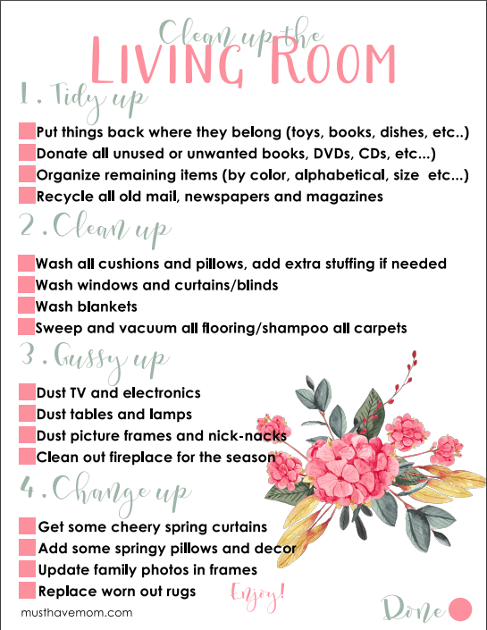 living room spring cleaning checklist