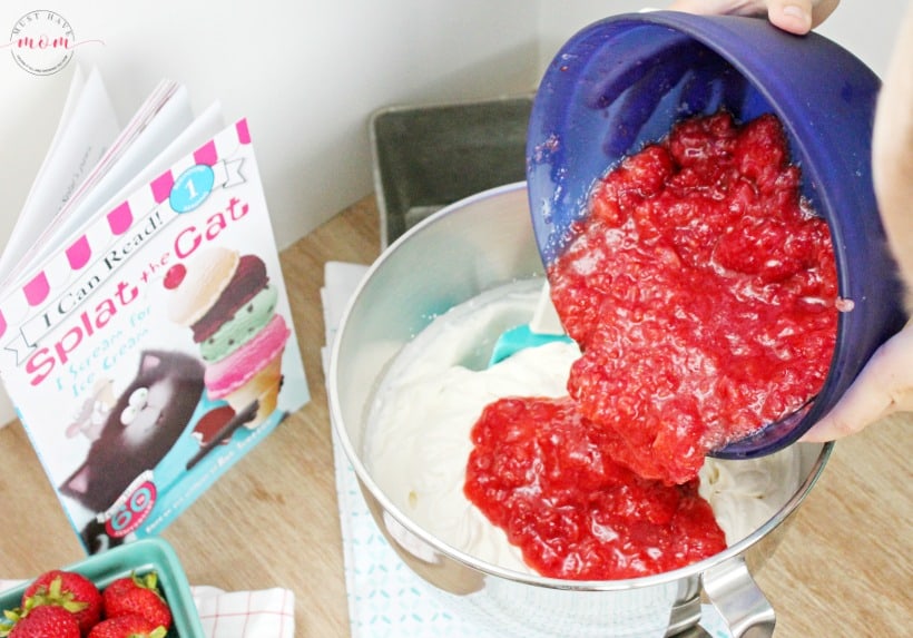 pour crushed strawberries into bowl