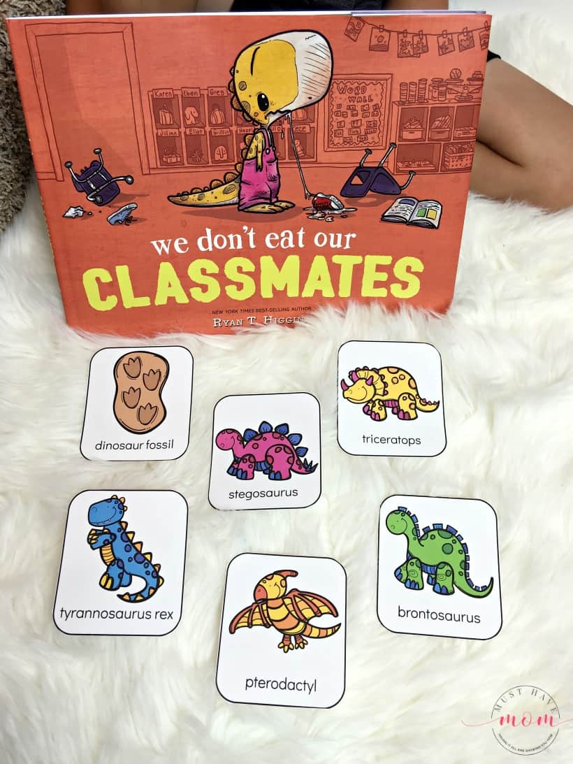 We Don’t Eat Our Classmates + Free Printable Dinosaur Flashcards!