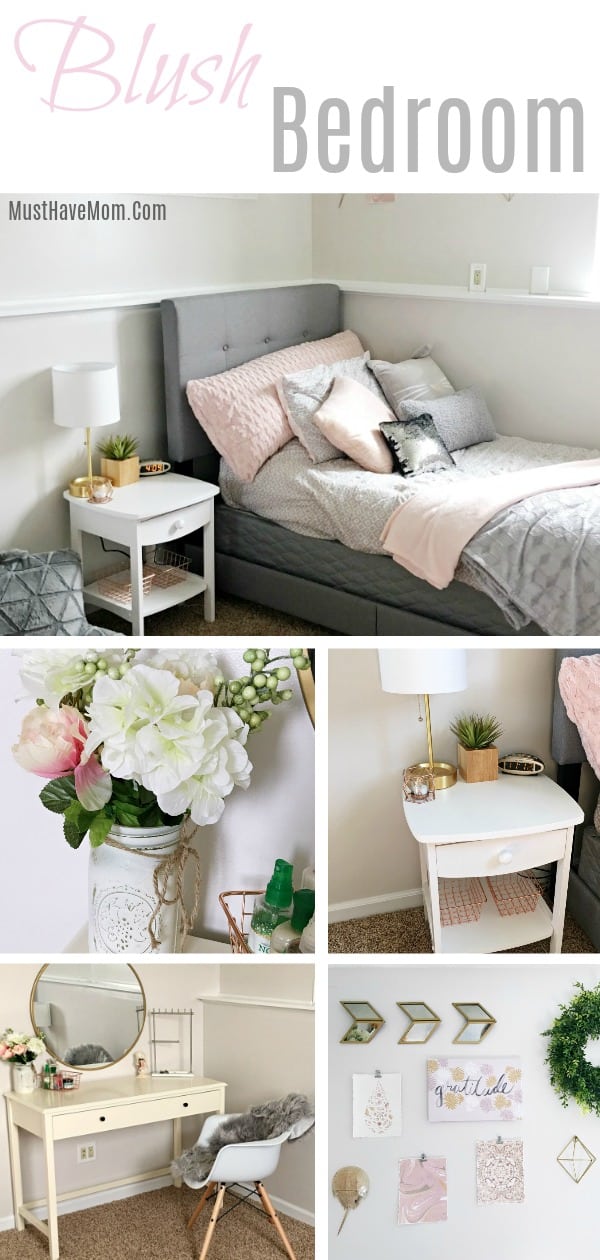Pink and grey bedroom ideas for a teen girly bedroom / blush bedroom