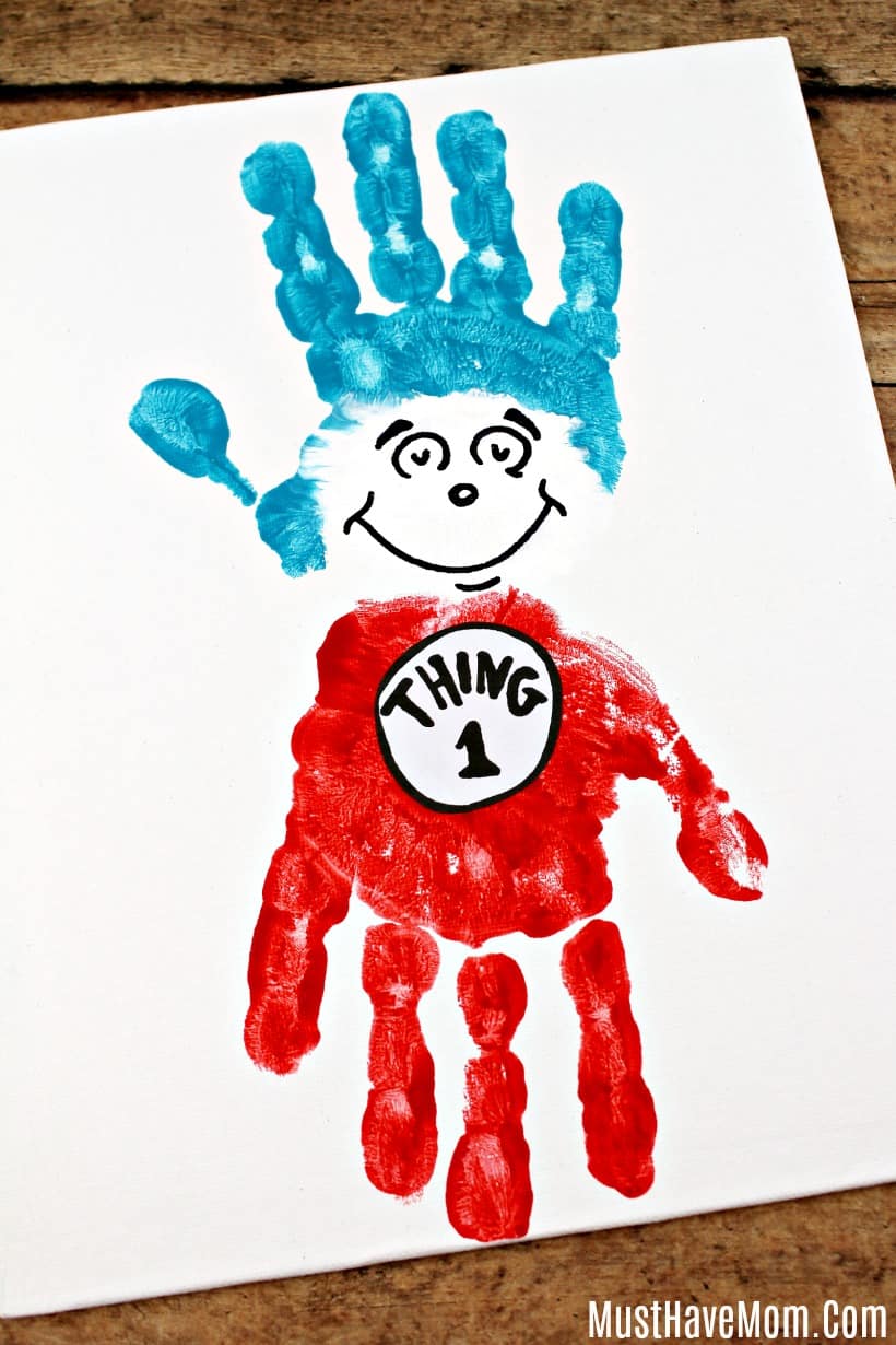 Dr Seuss Crafts Thing 1 and Thing 2 Handprint Painting Must Have Mom