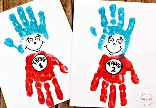 Dr Seuss Crafts: Thing 1 and Thing 2 Handprint Painting - Must Have Mom