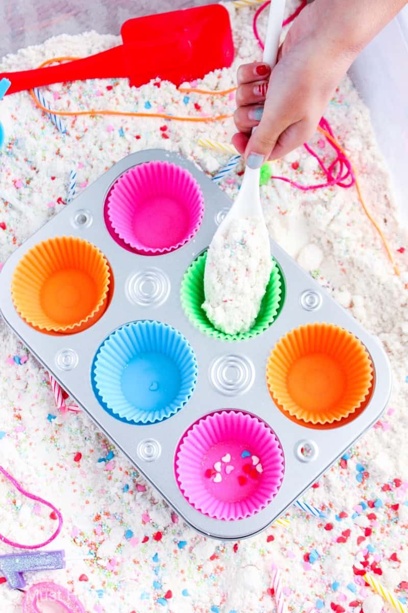 Cloud Dough Recipe + Cupcake Sensory Bin