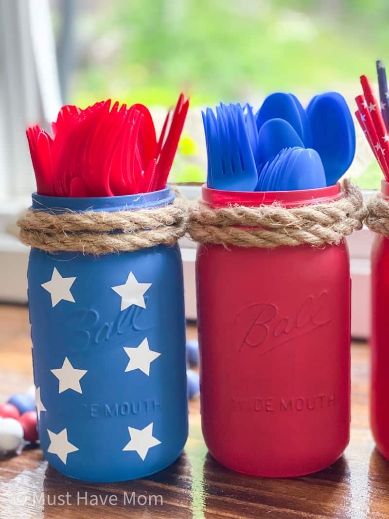 red white and blue mason jar craft