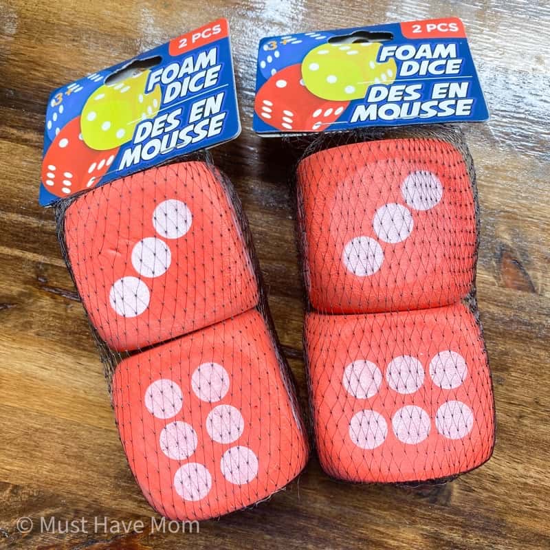 foam dice from dollar tree