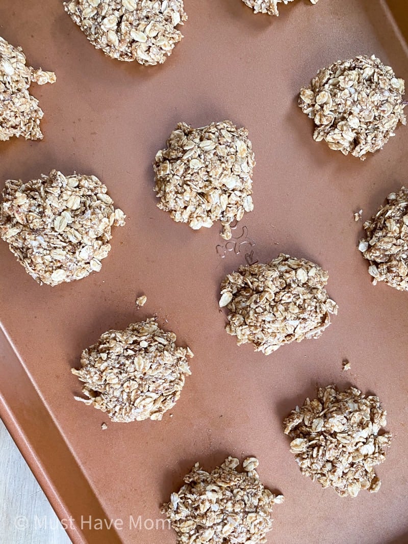 lactation cookie batter scooped onto copper sheet pan