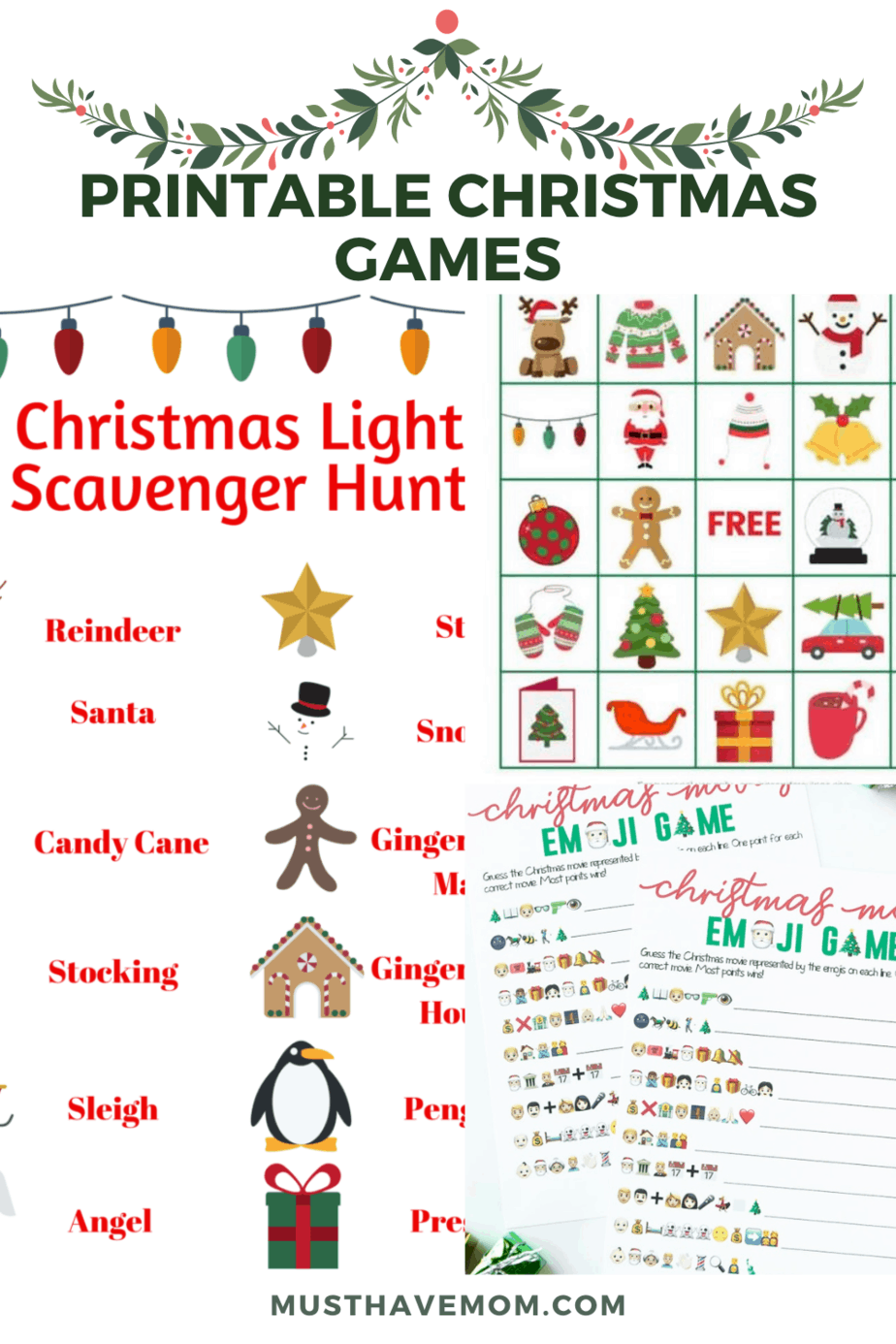 Free Printable Christmas Games. Perfect for a group activity or even just something to do at home with your family, these printable Christmas games are so much fun. #MustHaveMom #Christmas #printable #ChristmasGames #games