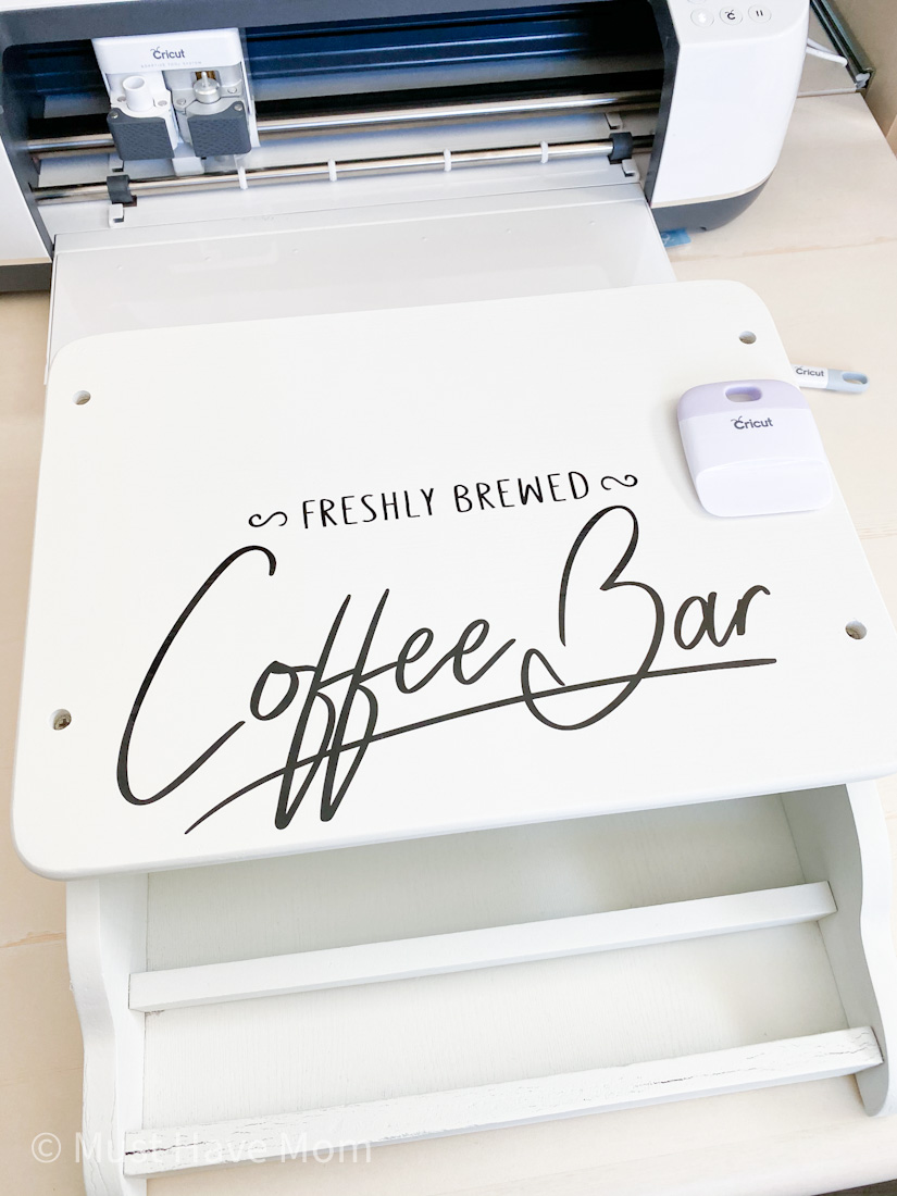 Cricut vinyl on coffee bar project