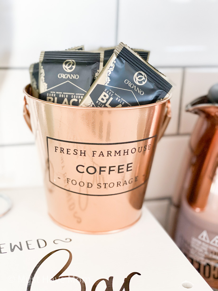 farmhouse copper bucket for coffee sachets