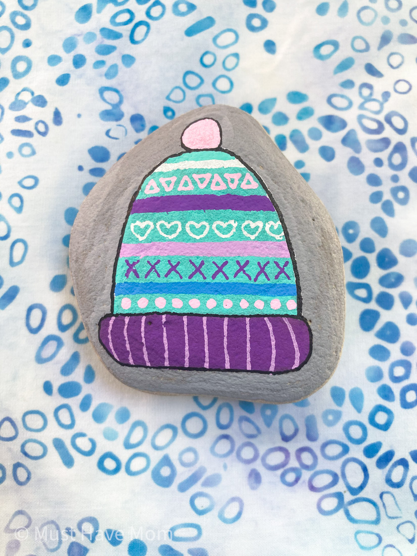 winter hat rock painting